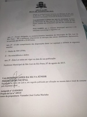 Prefeito sanciona lei que proíbe fechamento de bancos às 17 horas
