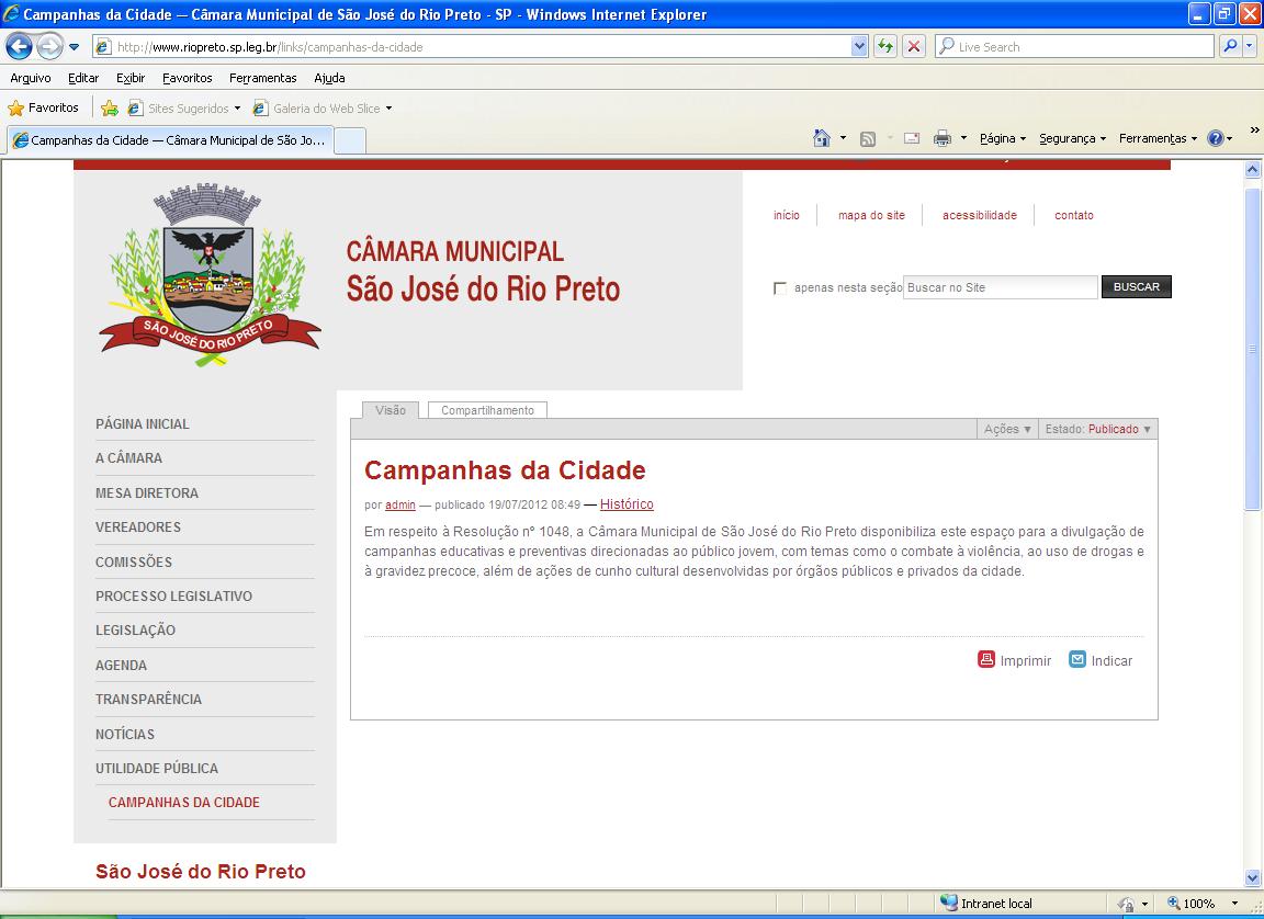 Portal traz link para campanhas da cidade